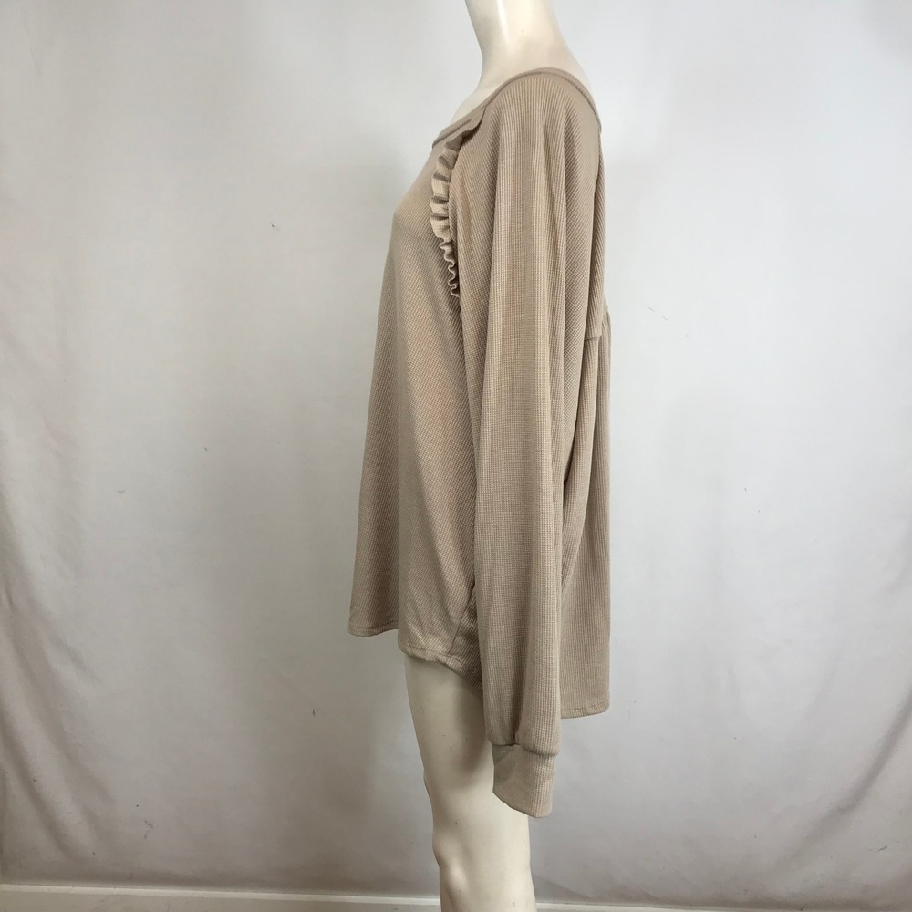 LIKE LOVE Tan Waffle Knit Ruffle Sleeve Long Sleeve Top Women's 2X - Picture 6 of 8